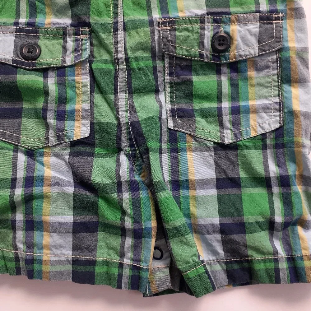 Oshkosh Boys Overall Shorts Green Plaid Shortalls 18 Months